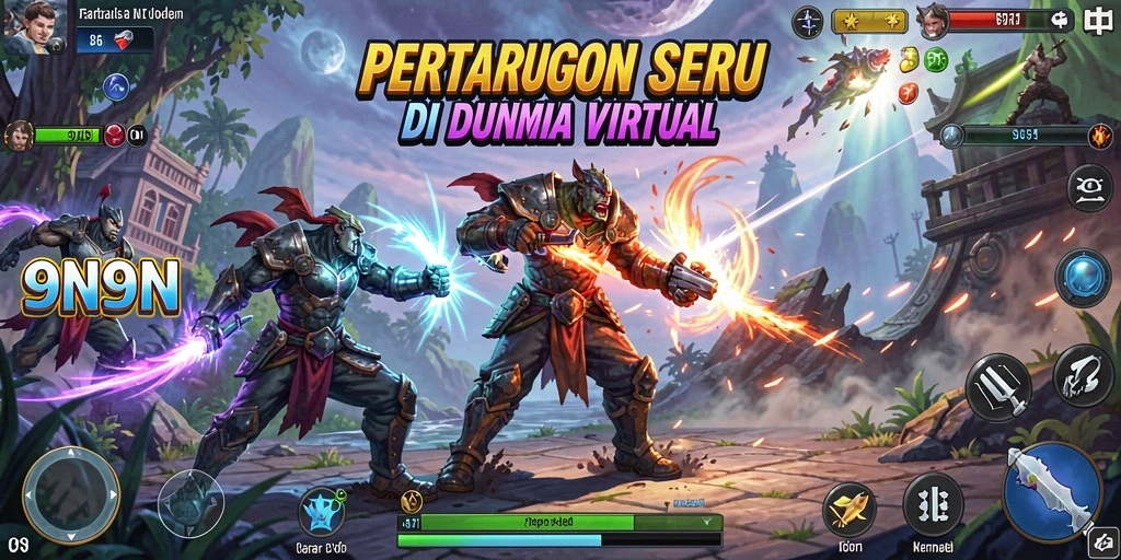 Gameplay seru dan mendebarkan di 9N9N saat pertarungan berlangsung.