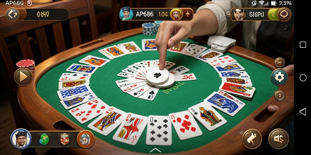 Screenshot utama AP686 menampilkan gameplay Gaple yang seru dan interaktif.