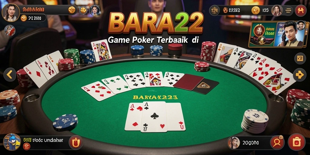 Screenshot gameplay BARA22 menampilkan aksi seru taruhan Poker.