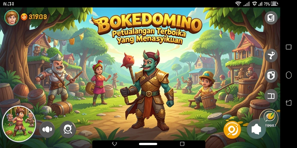 Screenshot gameplay BOKEDOMINO menampilkan petualangan seru di dunia terbuka.