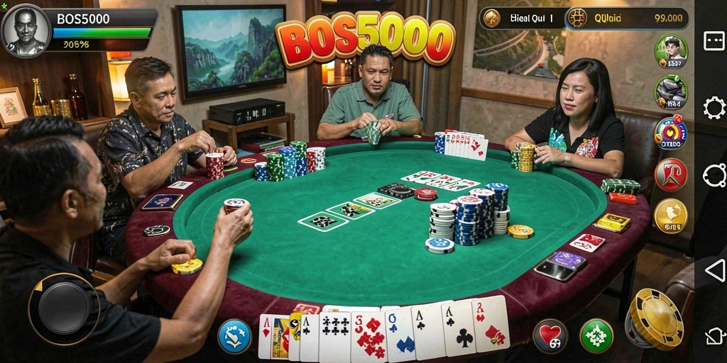 Screenshot gameplay QiuQiu yang menampilkan momen seru di BOS5000.