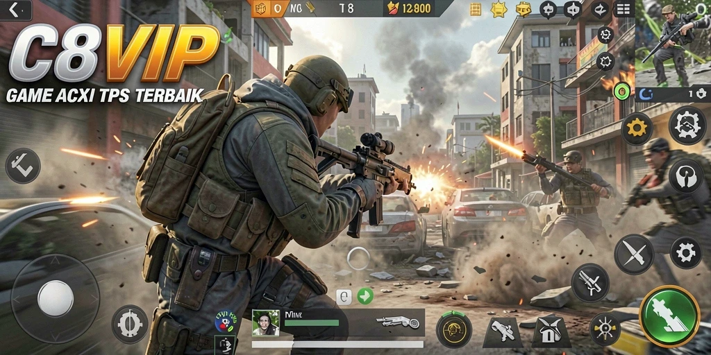 Tampilan gameplay C8VIP dengan aksi tembak-menembak yang mendebarkan.