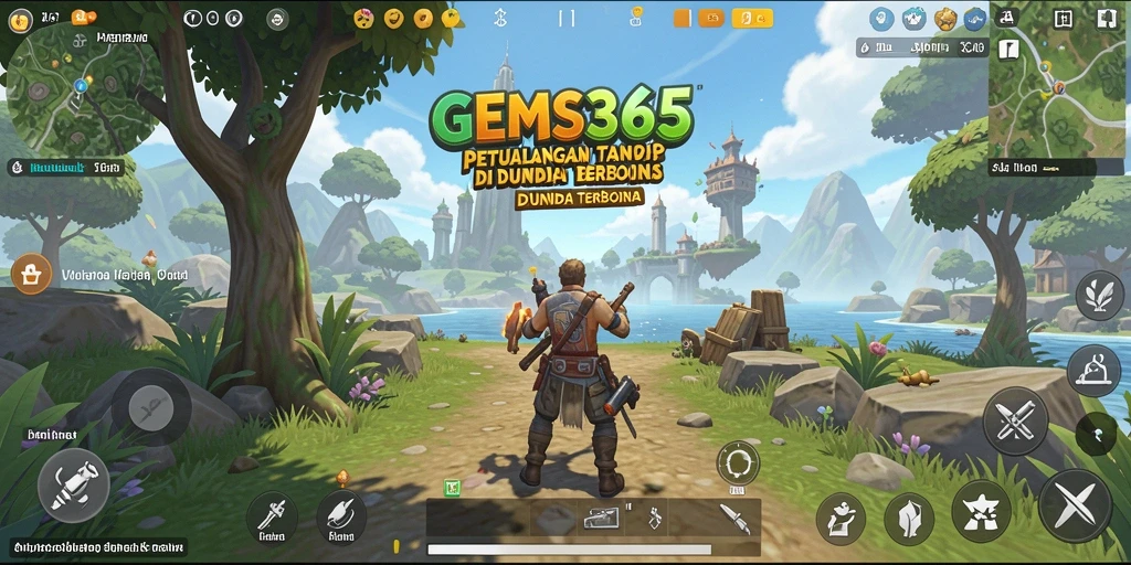 Tangkapan layar GEMS365 menampilkan gameplay penuh petualangan di dunia terbuka.