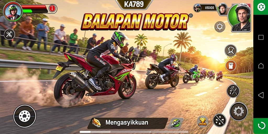 Tampilan gameplay seru dari KA789 yang menunjukkan balapan motor yang mendebarkan.