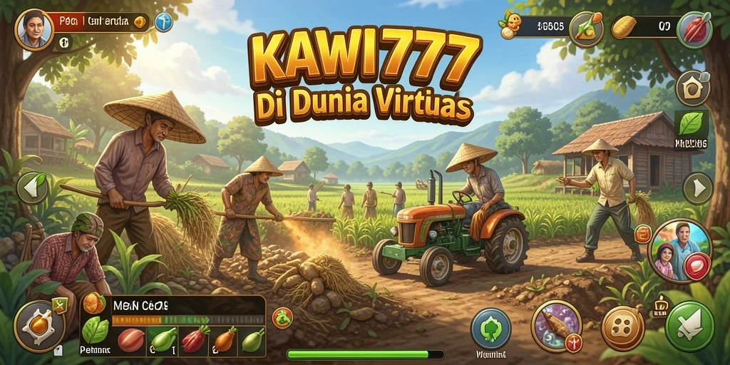 Tangkapan layar gameplay KAWI777 menampilkan ladang subur dan aktivitas bertani.