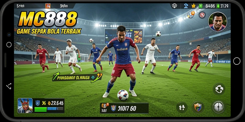 Tangkapan layar gameplay <strong>MC888</strong> menampilkan aksi sepak bola yang mendebarkan.