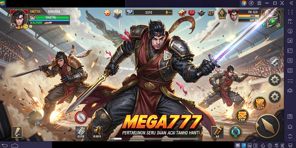 Tangkapan layar utama MEGA777 menampilkan aksi pertempuran yang mendebarkan.