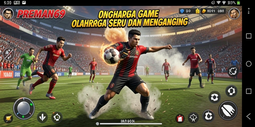Tampilan gameplay seru PREMAN69 saat bertanding di arena olahraga.