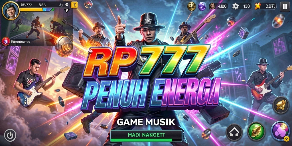 Tampilan gameplay RP777 yang seru dengan berbagai lagu menarik.