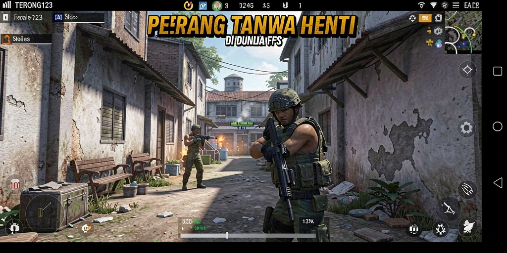Tampilan aksi seru dalam gameplay FPS TERONG123.