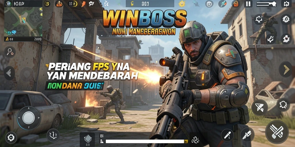 Tampilan gameplay <strong>WINBOSS</strong> dengan aksi tembak-menembak seru.